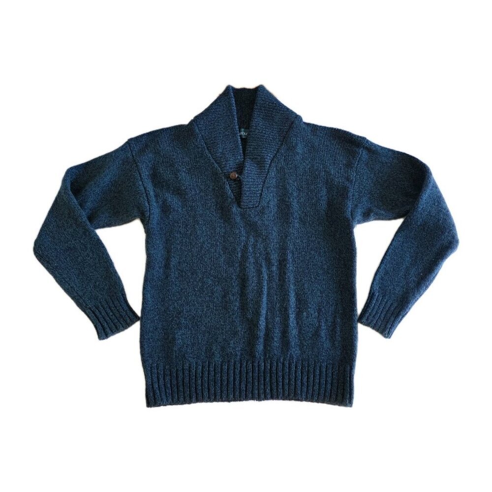Cricketeer Vtg Sweater Mens L Blue Green Wool Blend Shawl Collar Grandpa Cottage